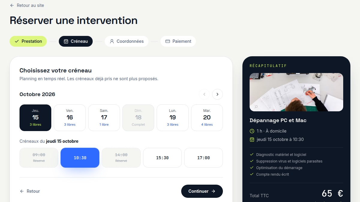 Réservation en 4 étapes