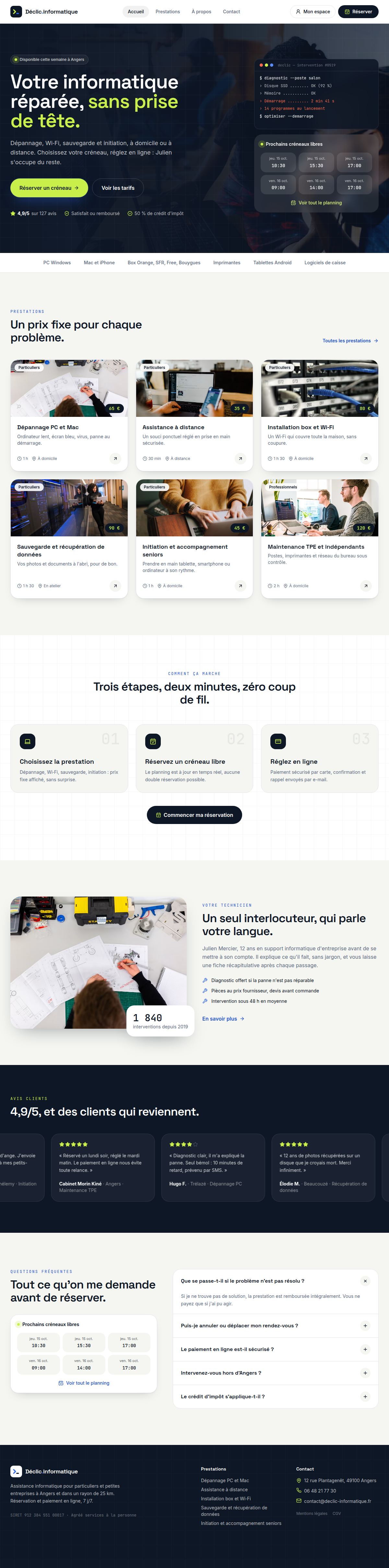 Accueil : présentation et accès aux 3 espaces