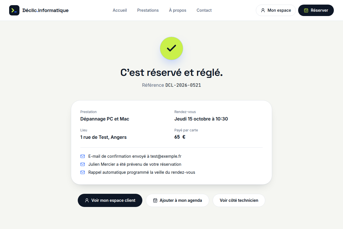 Confirmation de la réservation et du paiement