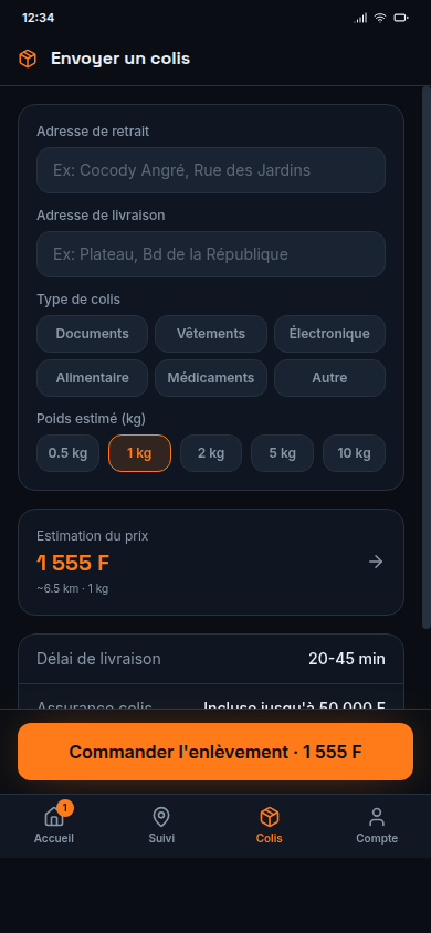 Envoi d'un colis avec estimation du prix