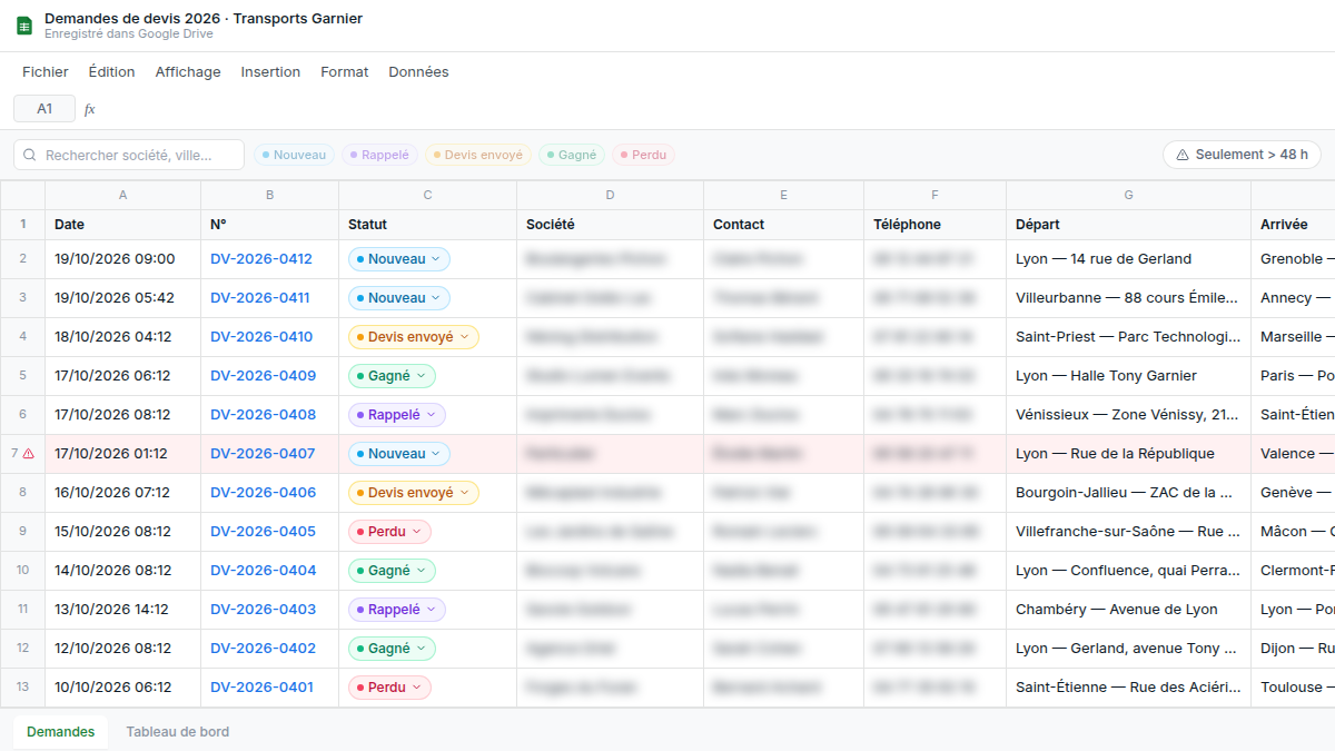 Une interface façon Google Sheets