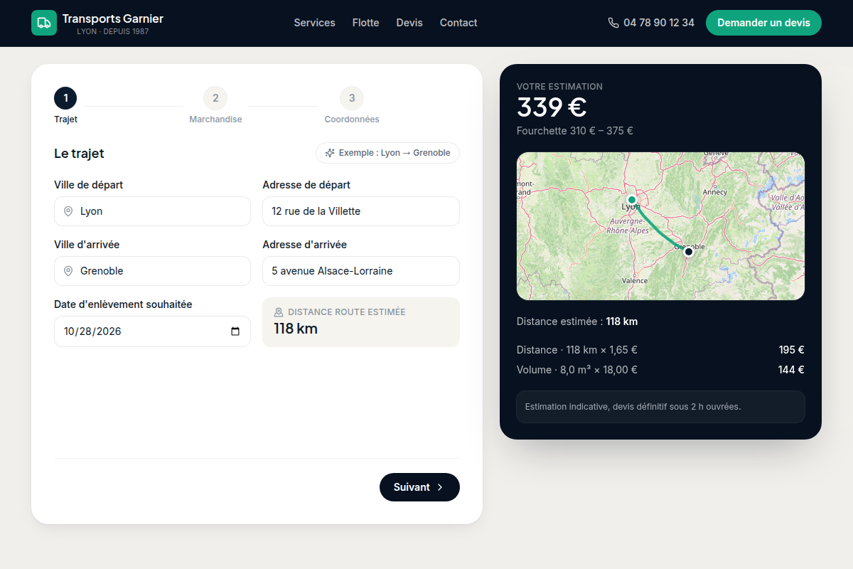 Étape 1 : trajet, distance et carte d'itinéraire