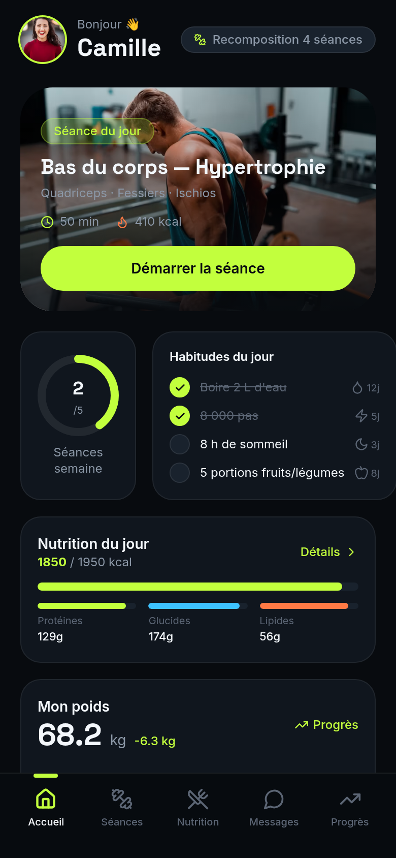 Accueil : séance du jour, macros et suivi