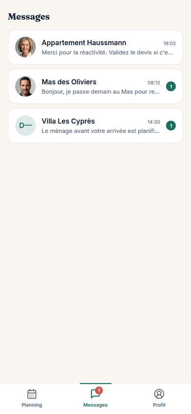 Messagerie par bien avec les propriétaires