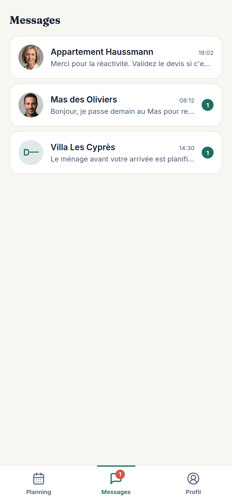 Messagerie de l'agent sur le terrain