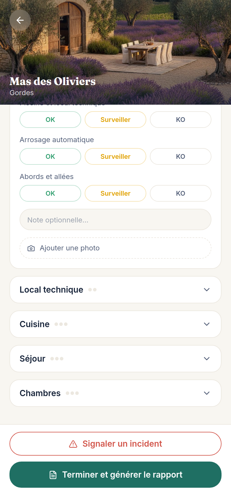 Contrôle détaillé de chaque zone