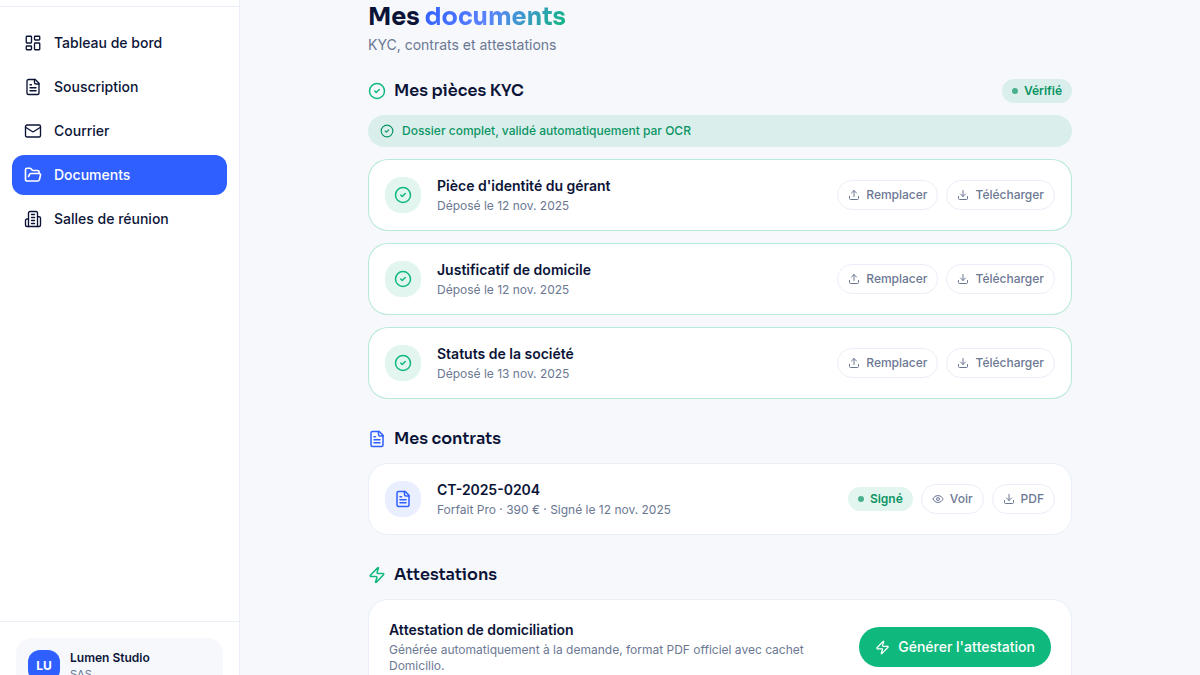 KYC vérifié et dossier conforme