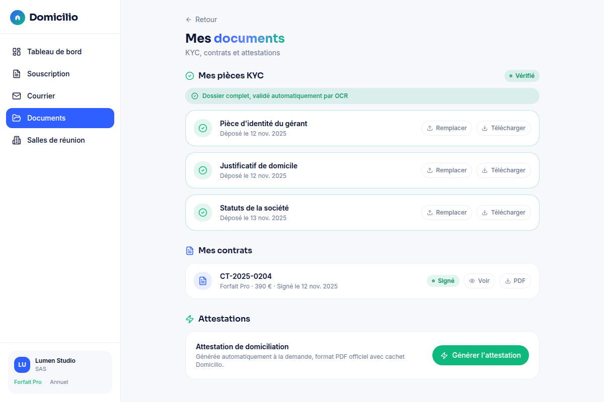 Pièces KYC, contrats et attestations
