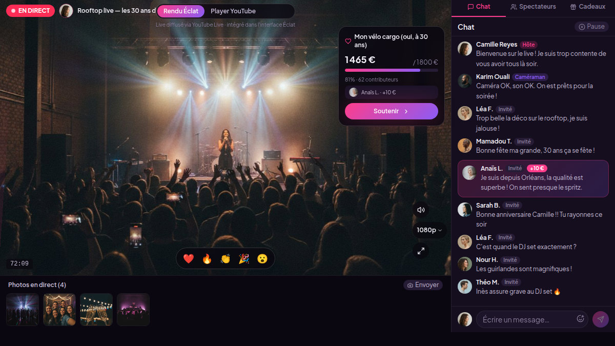Cagnotte flottante pendant le live