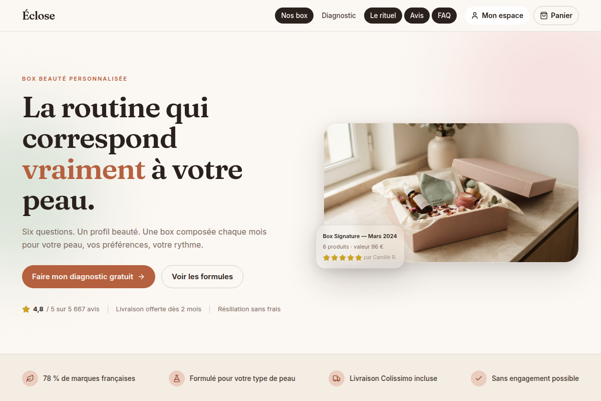 Page d'accueil boutique