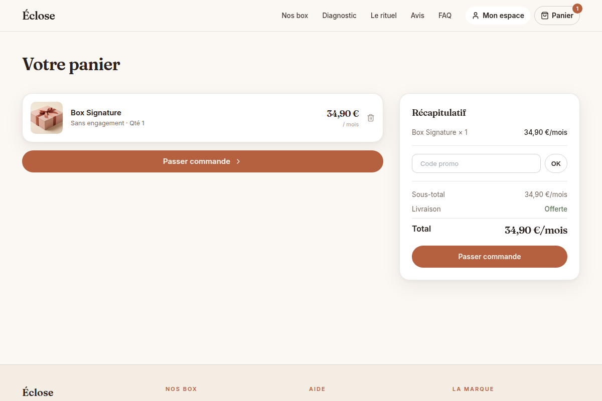 Récapitulatif panier