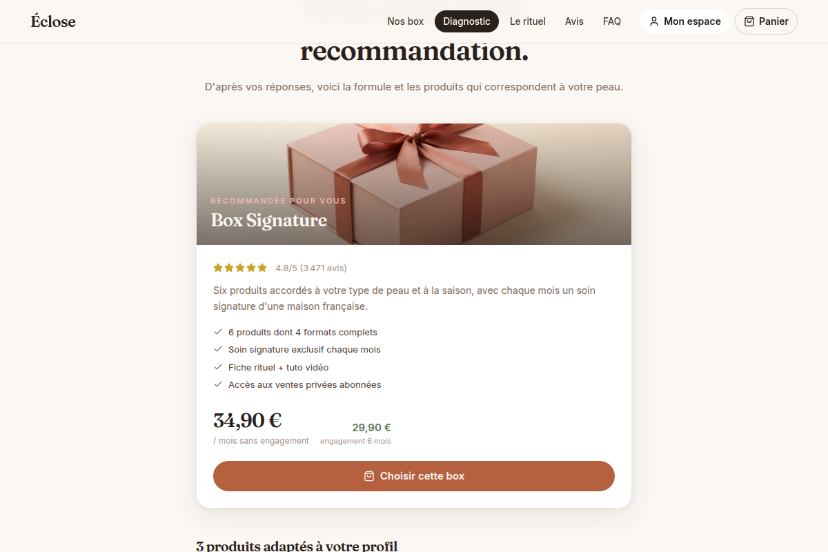 Recommandation calculée après diagnostic