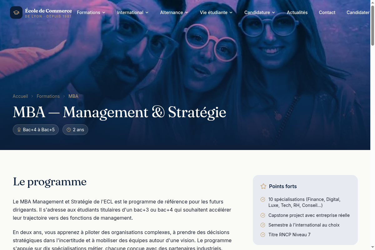 Fiche MBA : programme, points forts et débouchés