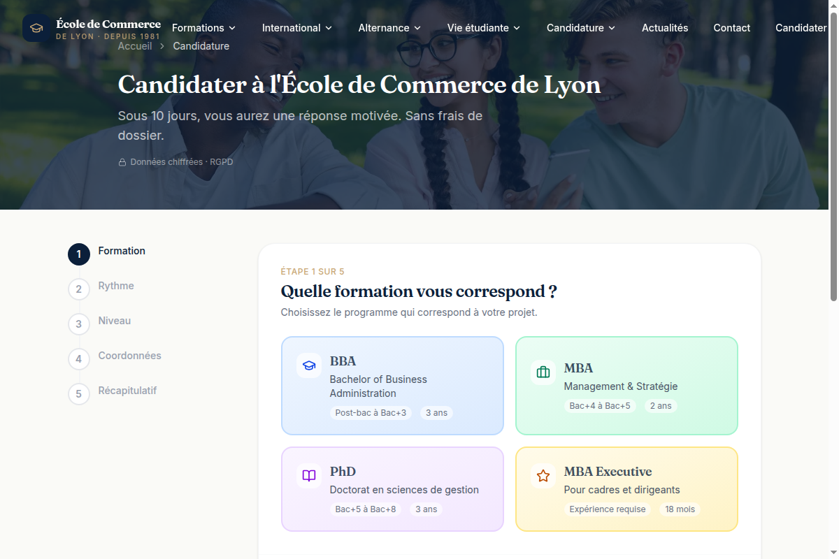 Candidature — étape 1 : choix de la formation
