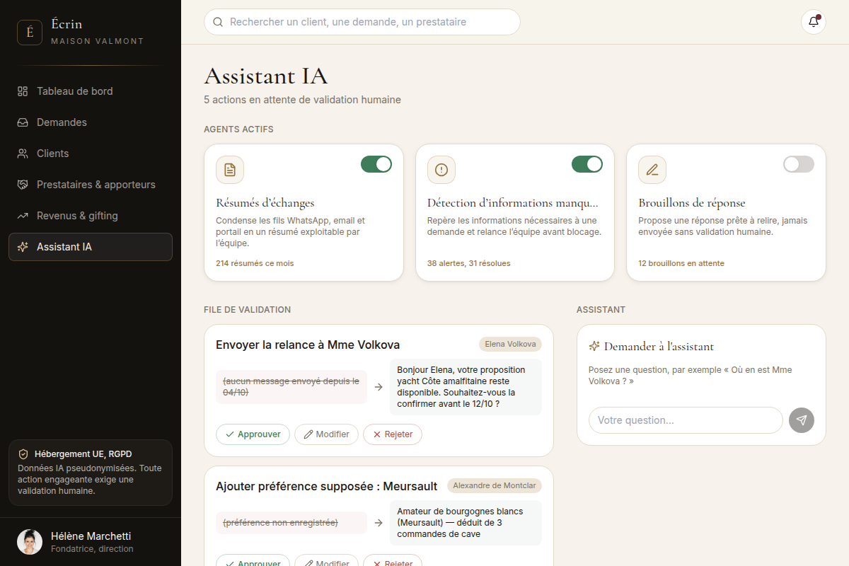Agents IA et file de validation humaine