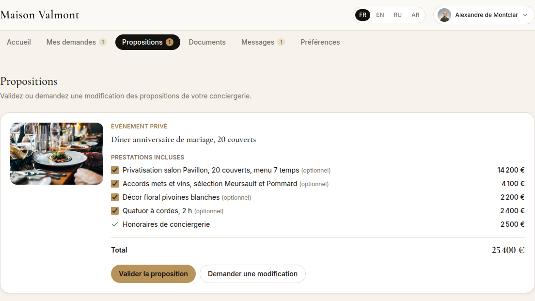 Validation de proposition en un geste