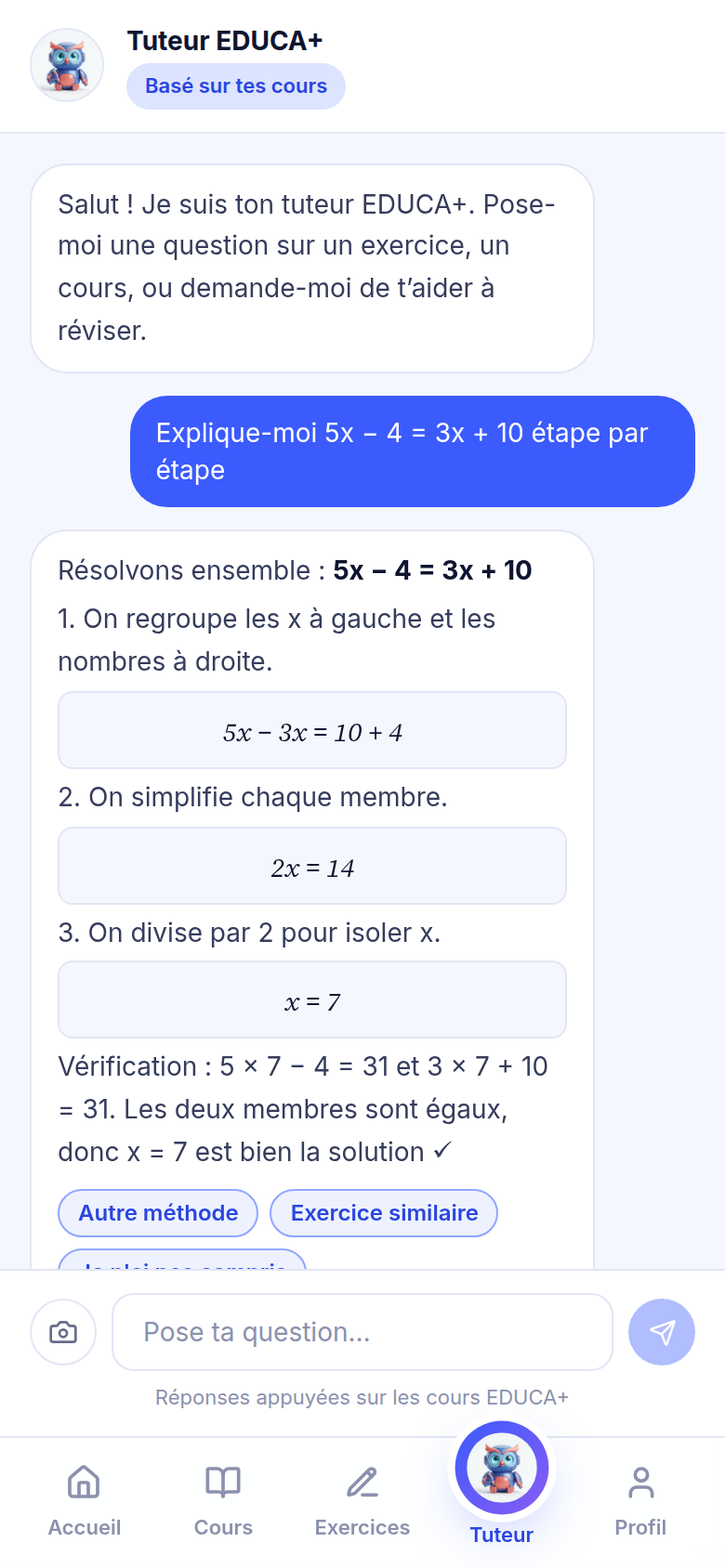 Tuteur IA : résolution pas à pas expliquée