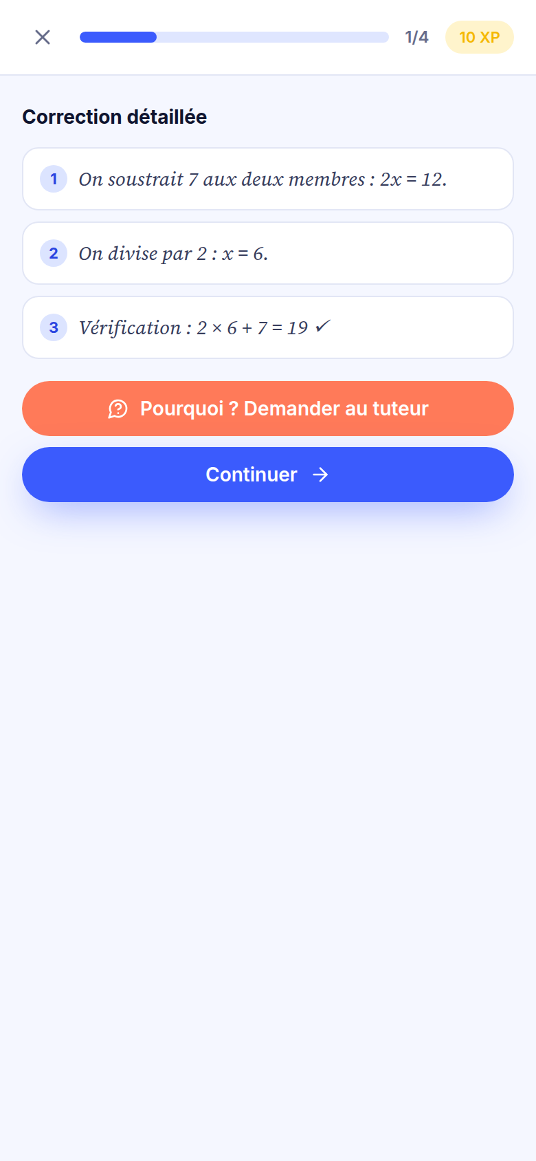 Exercice QCM avec correction détaillée pas à pas