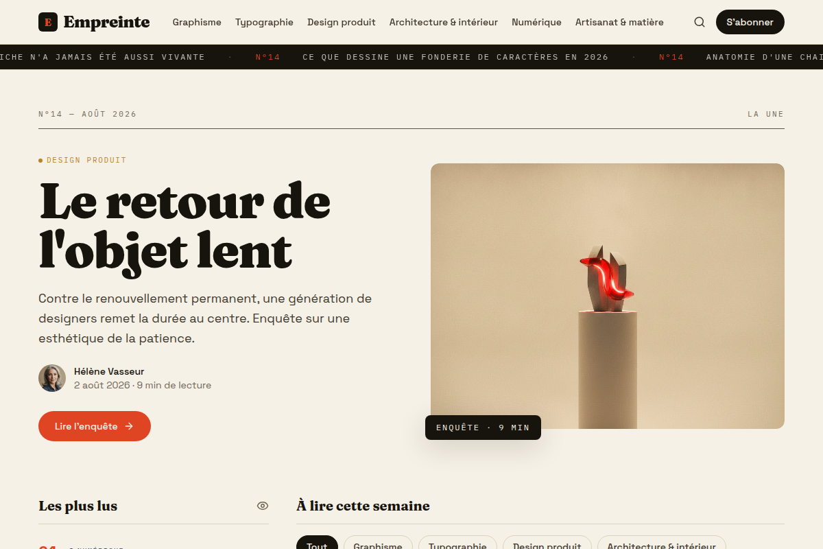 Accueil — la Une éditoriale et le fil des rubriques