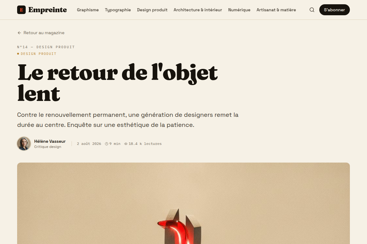 Article — titre serif, chapeau et visuel de Une