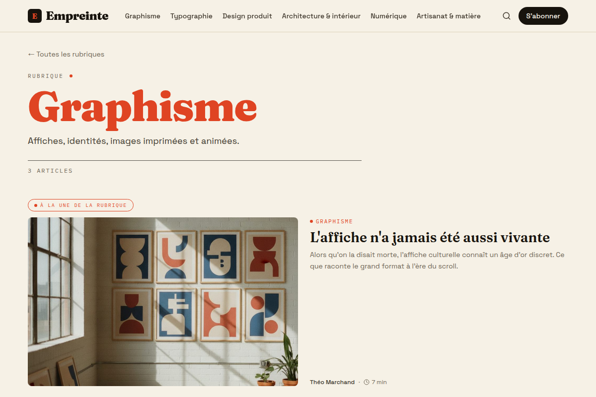 Rubrique Graphisme — sa teinte et ses articles