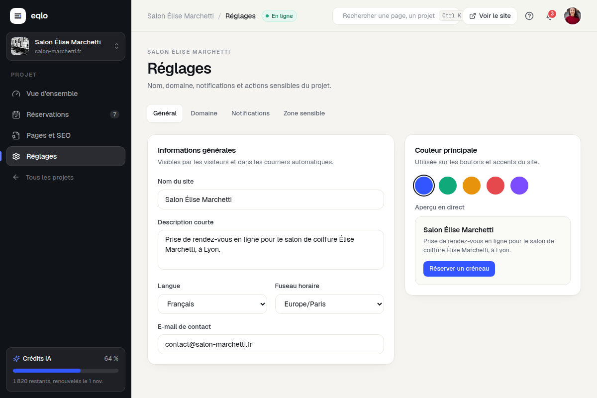 Réglages généraux du site