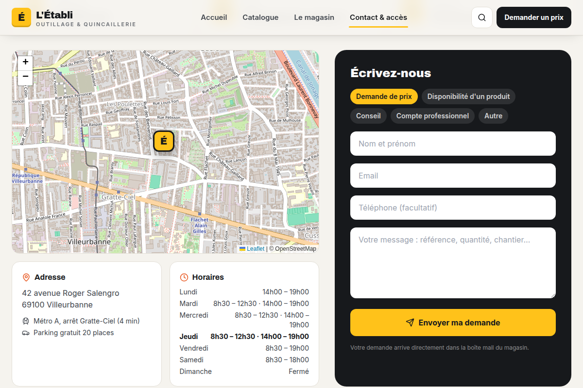 Plan, horaires et formulaire de contact