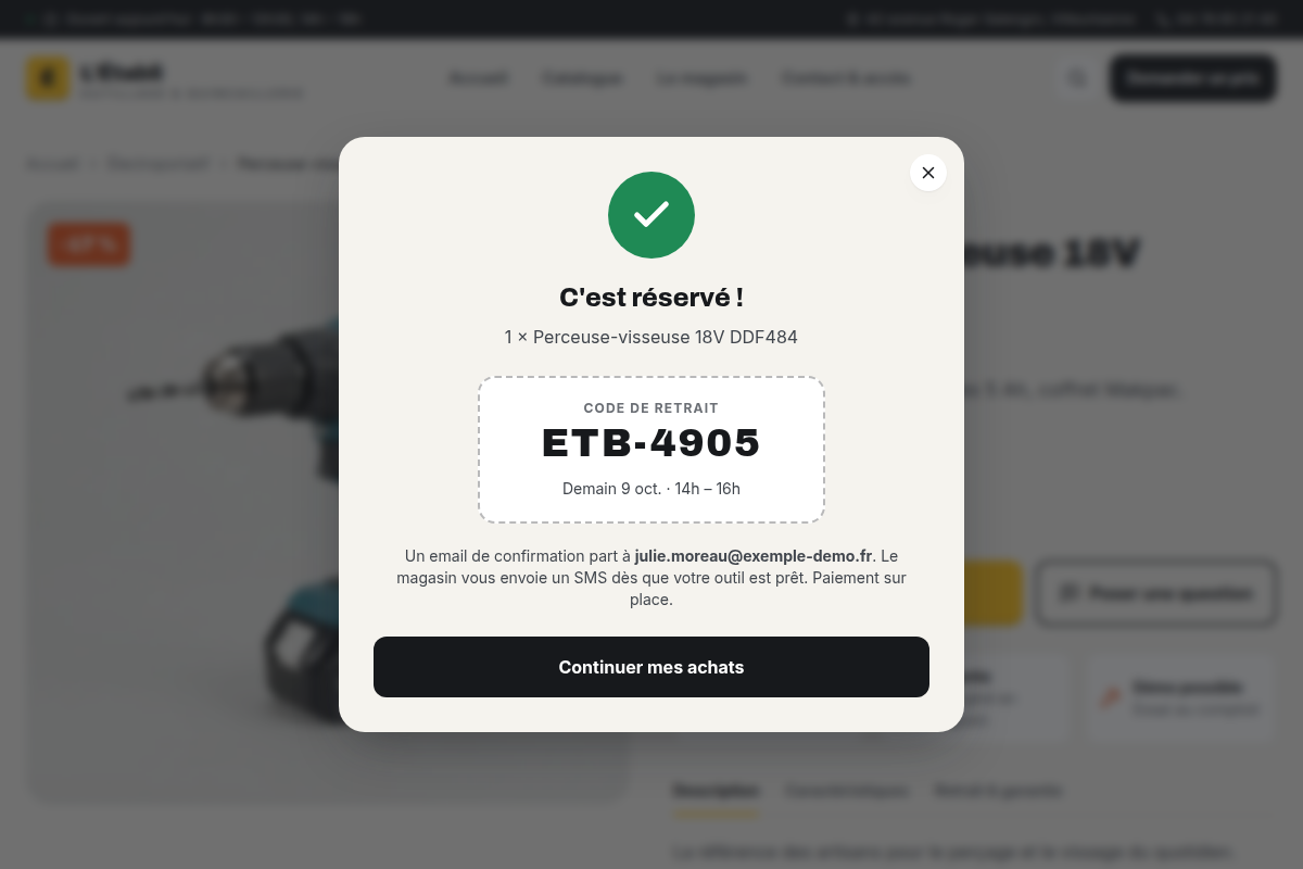 Code de retrait généré instantanément