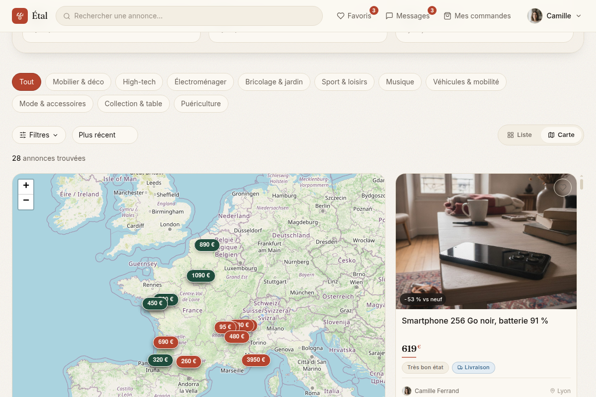Recherche géolocalisée sur carte interactive