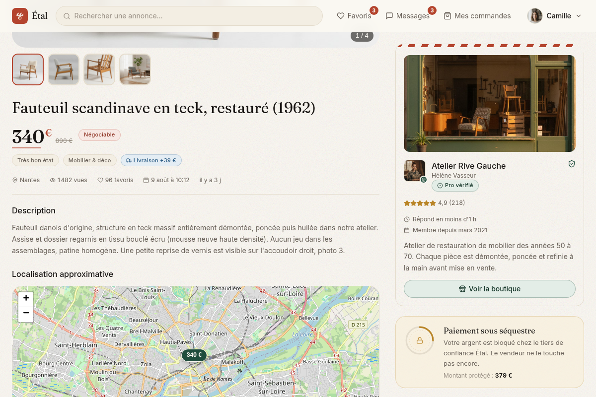 Fiche produit avec paiement sous séquestre