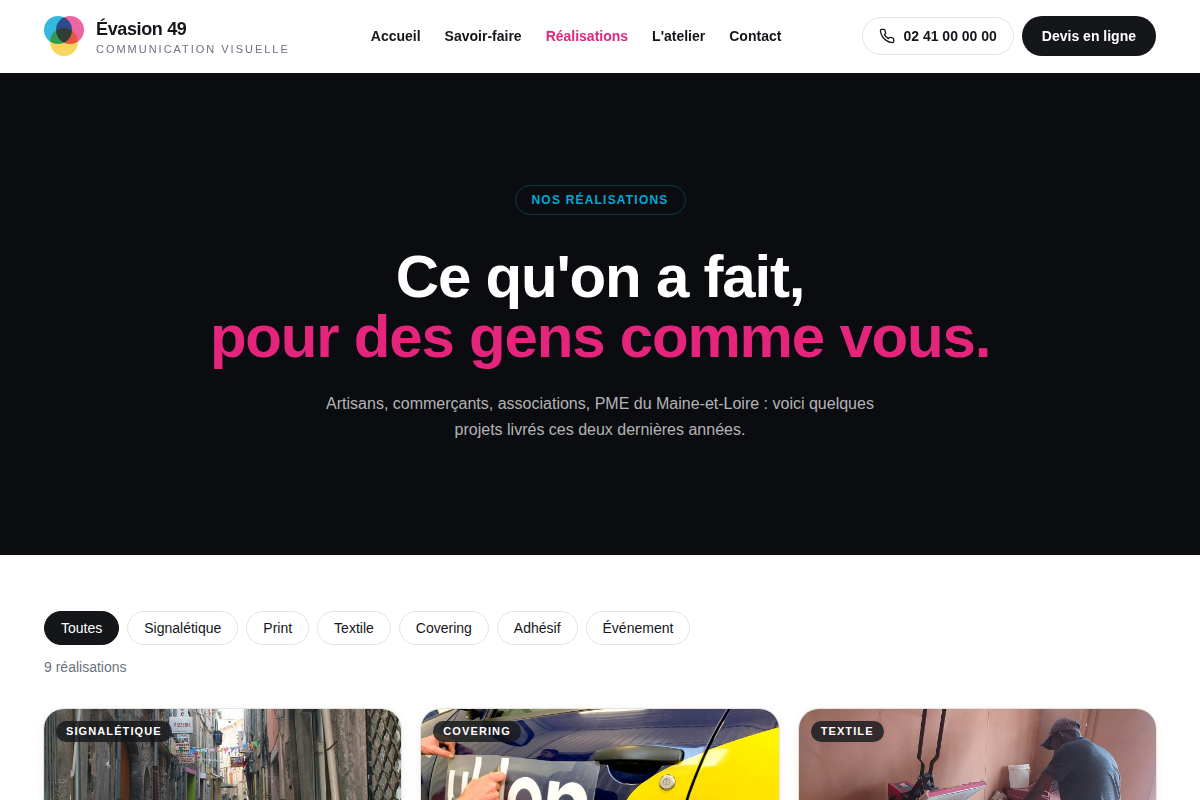Réalisations filtrables par catégorie