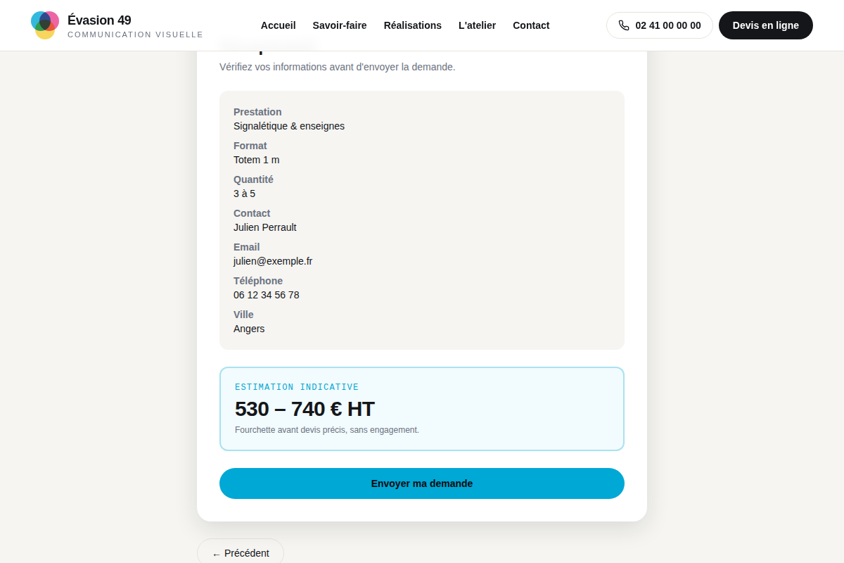 Récapitulatif avec estimation chiffrée