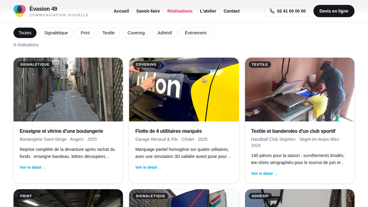 Des réalisations filtrables par métier