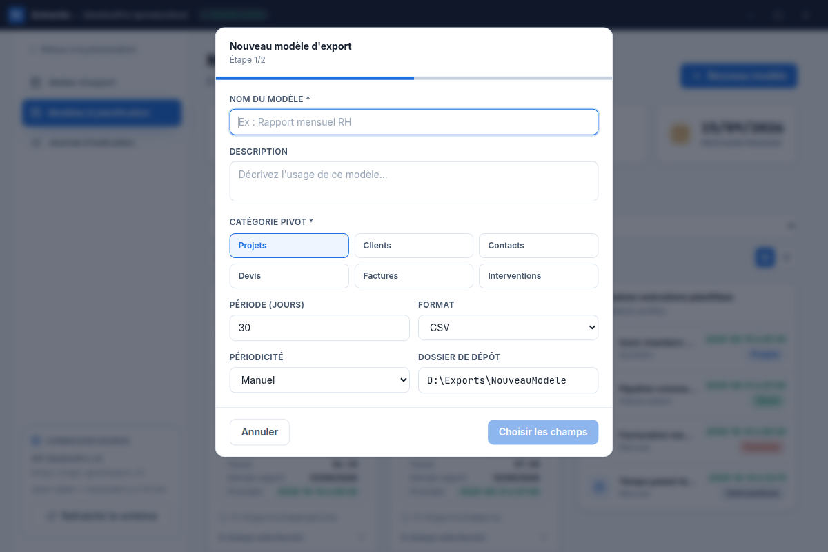 Création d'un nouveau modèle d'export