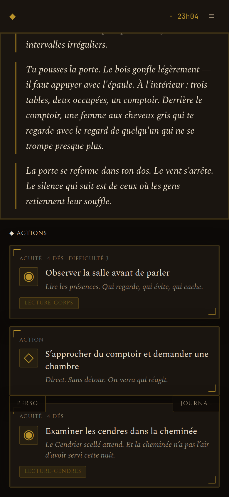 Actions contextuelles et jets de dés
