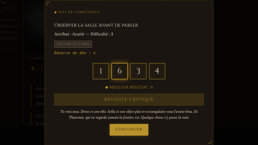 Le dé tranche avant le récit