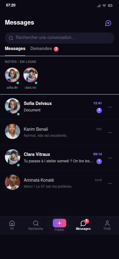 Conversations, demandes de message et appels