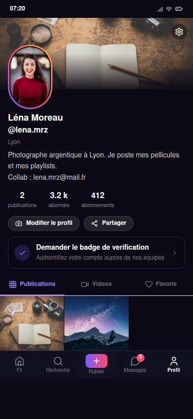 Profil membre, stats et badge de vérification