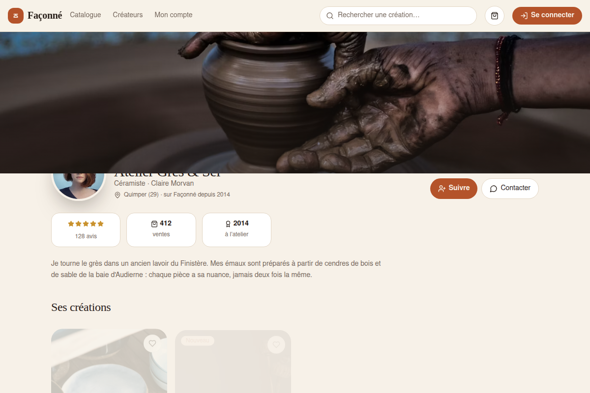 Profil d'un créateur avec avis et ventes