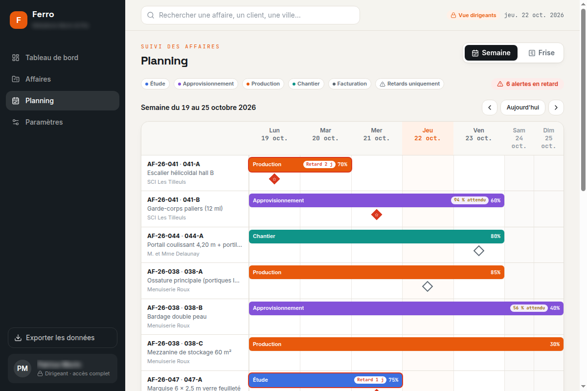 Planning hebdomadaire par affaire