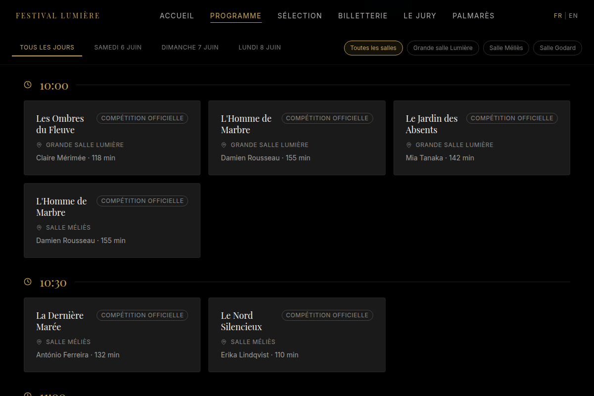 Programme filtrable sur 3 jours et 3 salles