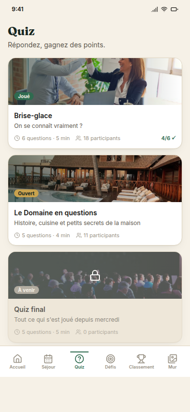 Quiz : joué, ouvert, à venir