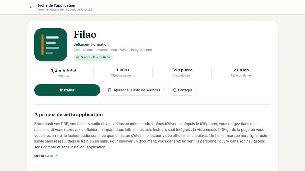 Fiche Play Store prête à publier