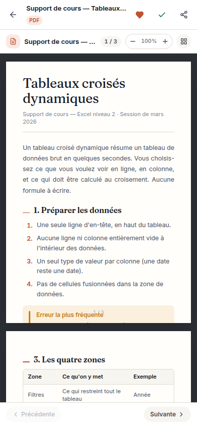 Lecteur PDF intégré, sans quitter l'application