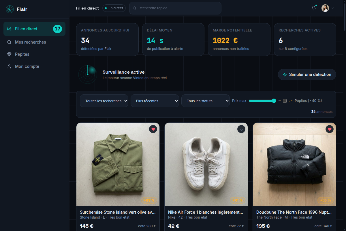 Fil d'annonces Vinted détectées en temps réel