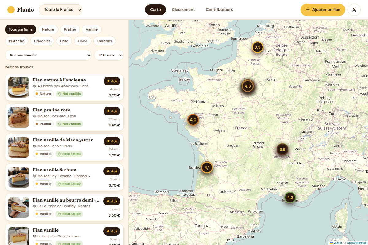 Liste et carte côte à côte