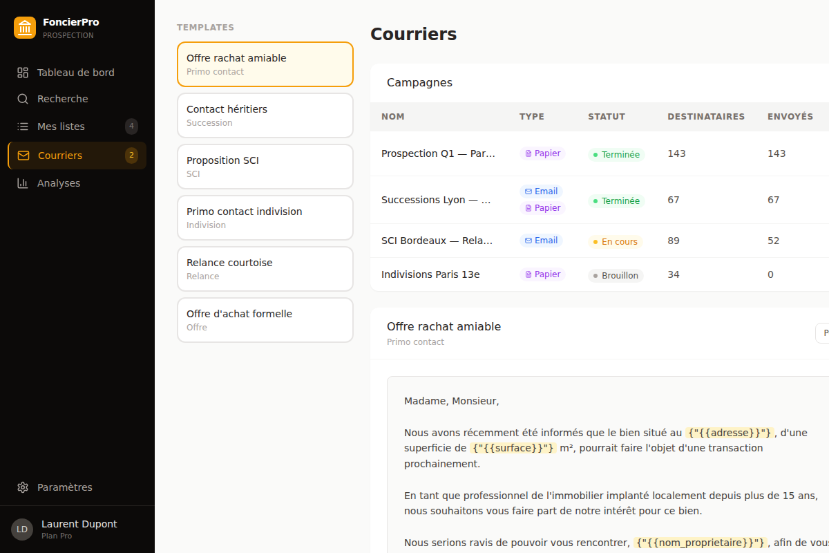Campagnes courrier et email avec modèles à fusion