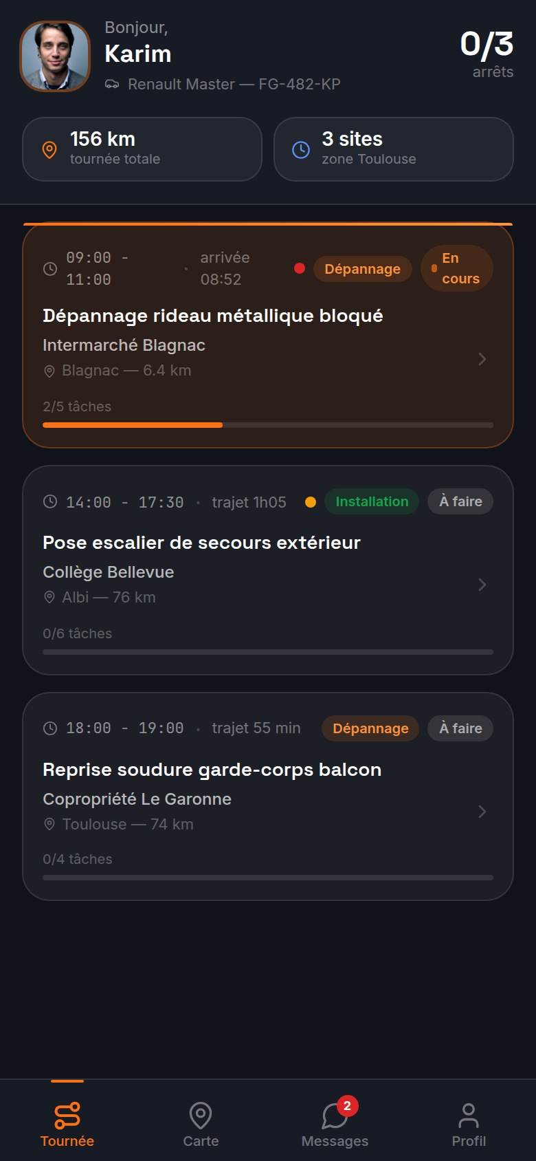 Tournée du jour