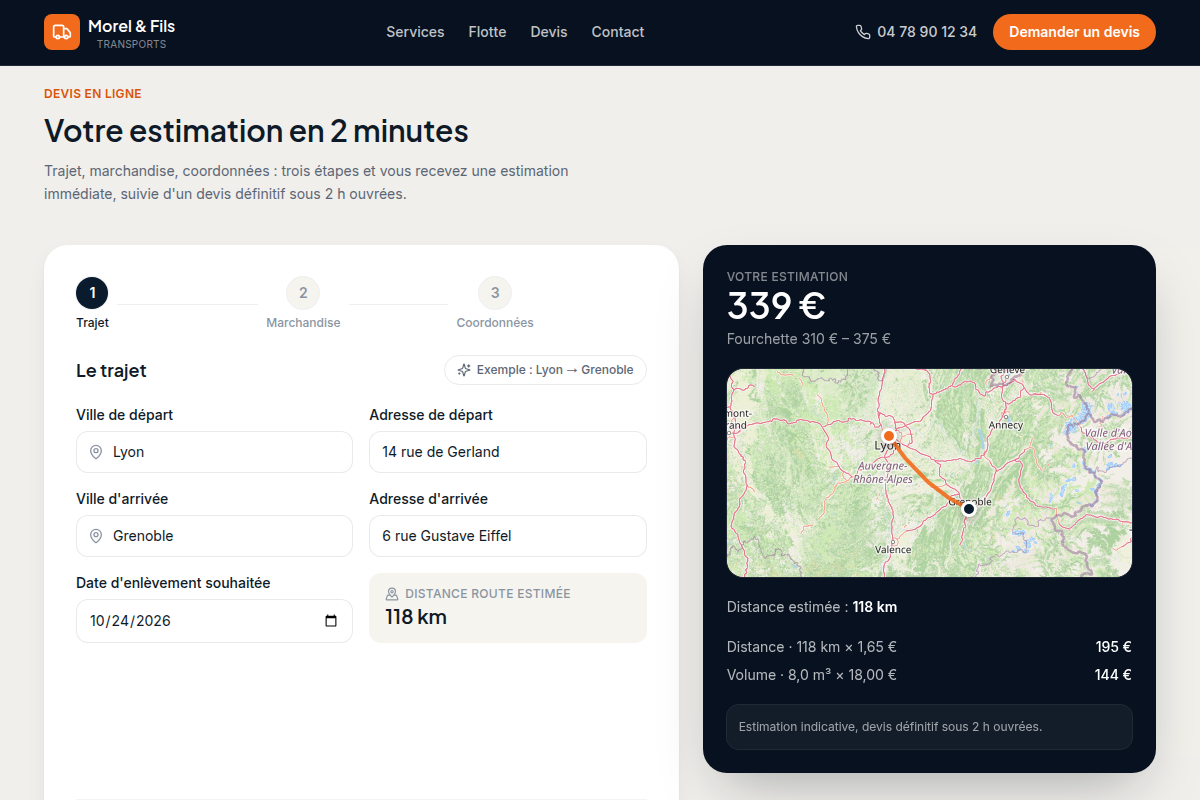 Étape 1 : trajet saisi, distance calculée