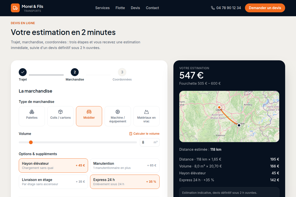 Étape 2 : options cochées, prix recalculé en direct